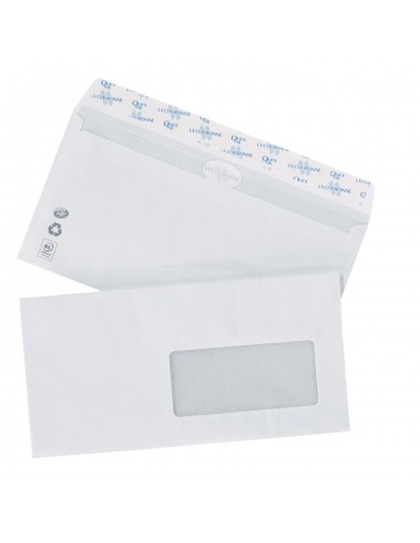 PAQUET DE 500 ENVELOPPES \"LA COURONNE\" FT 110*220mm BLANCHES 90 GRS AVEC FENETRE