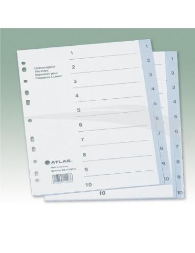 INTERCALAIRES NUMÉRIQUES - ATLAS - A4 - lot de 25 jeux de 10 intercalaires