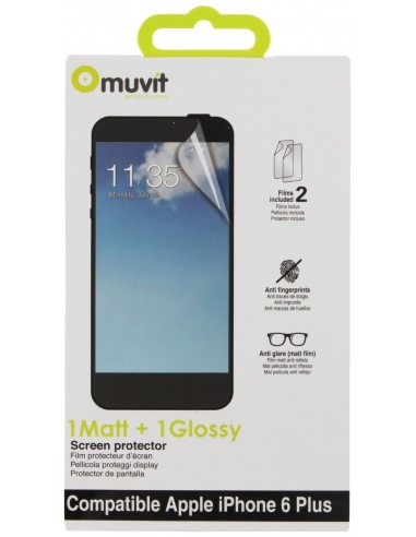 Set de dos Protectores Pantalla: 1 Mate - 1 Brillo Apple iPhone 6 Plus muvit