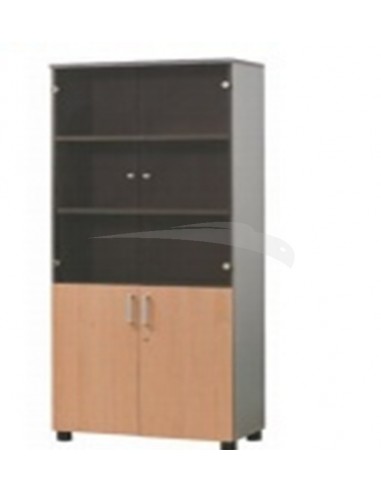 Armoire de bureau haute : portes battantes en verre et en bois (W800xD400xH1890)
