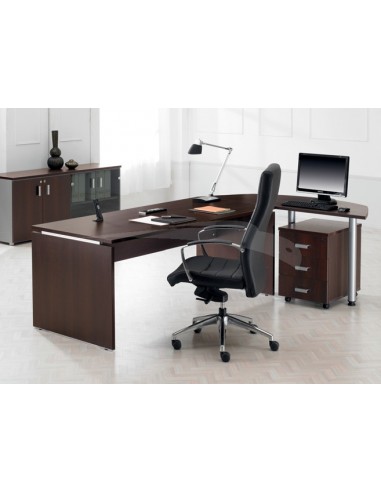 BUREAU DE DIRECTION 200 x 100 cm avec retour avec rangement, épaisseur 40 mm, en MDF et cuir