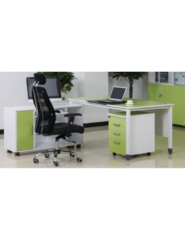 Bureau Président + retour + caisson 3 tiroirs (W1800xD1800xH730)