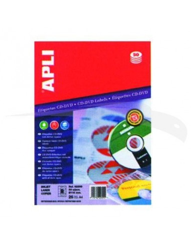ÉTIQUETTES ADHÉSIVES F/ F POUR CD - APLI - boîte de 50 étiquettes